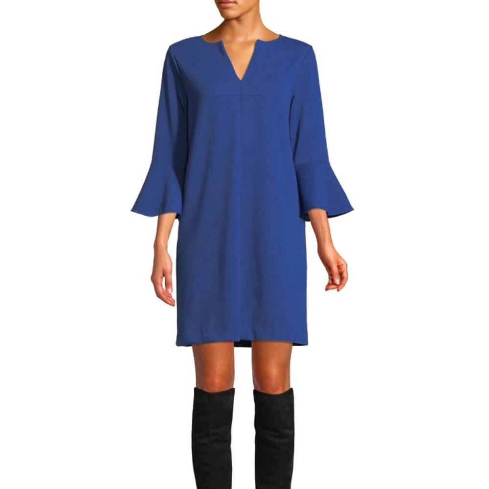 Joan Vass 3/4 Sleeve Royal Blue Tunic Dress Size 1P (8P / 10P / Petite M)